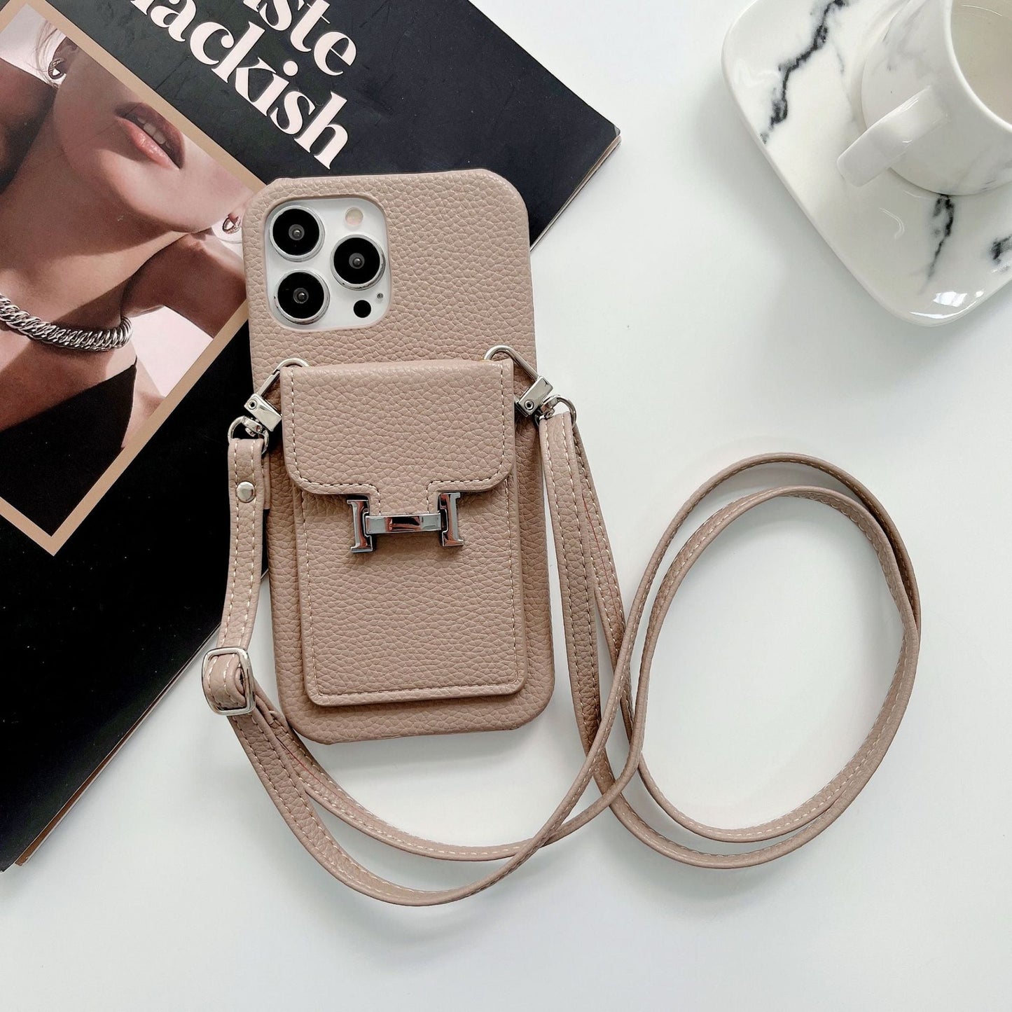 Custodia per iPhone per la catena in pelle del supporto per carta H