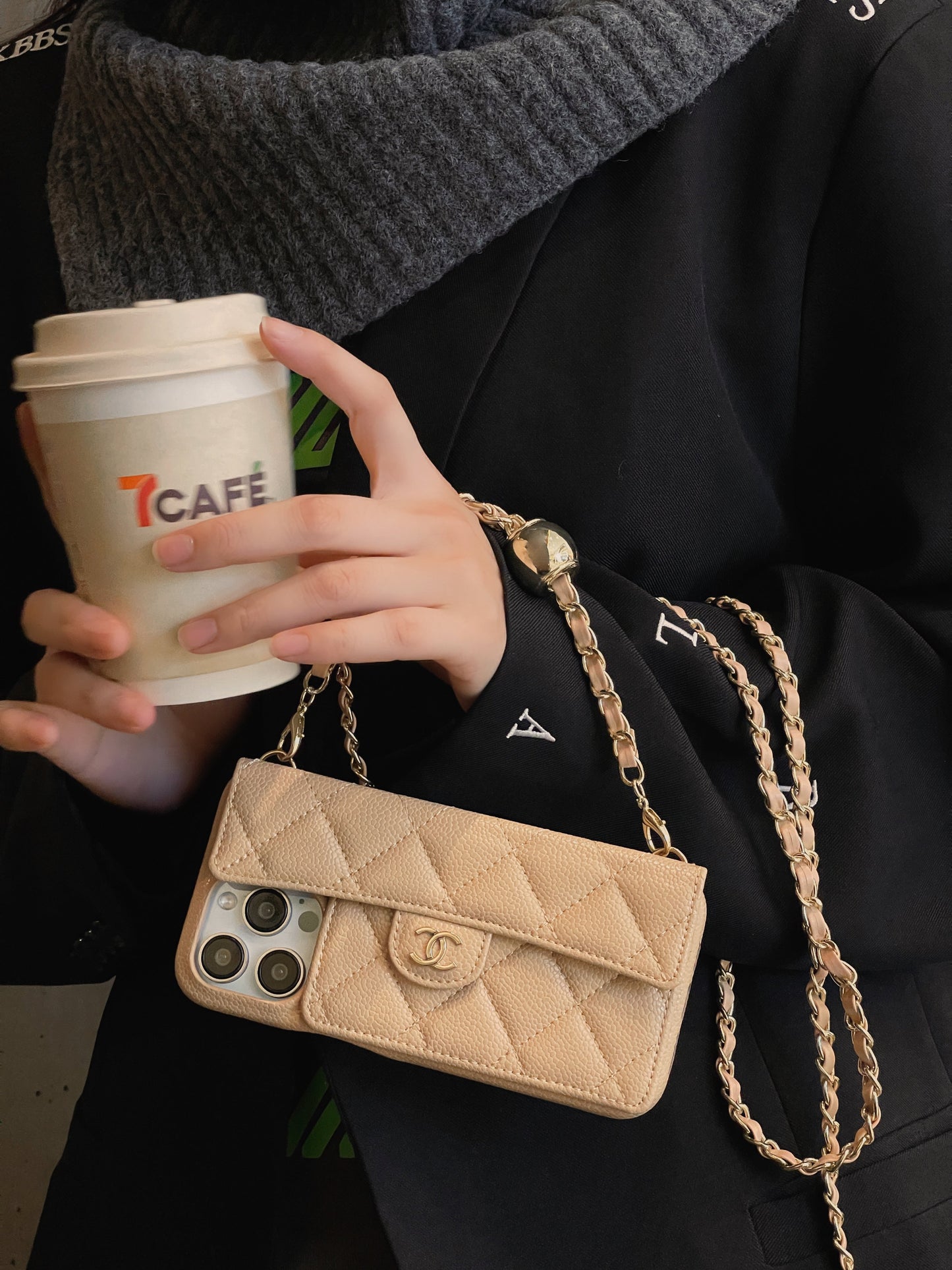 Luxe portemonnee iPhone -hoesje met hand /crossbody -keten