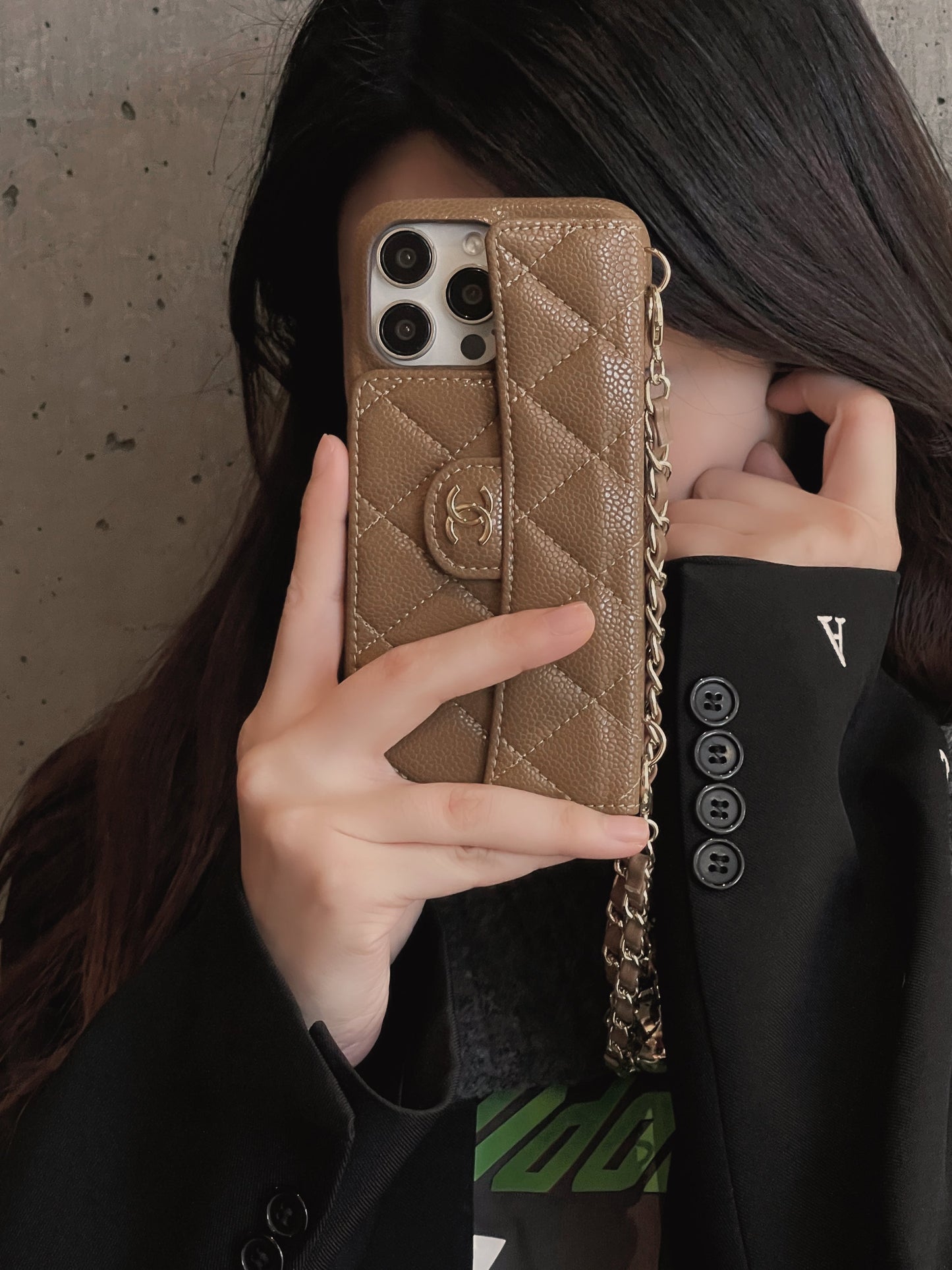 Luxe portemonnee iPhone -hoesje met hand /crossbody -keten