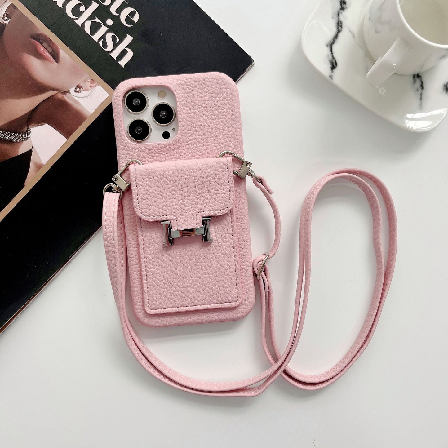 Custodia per iPhone per la catena in pelle del supporto per carta H