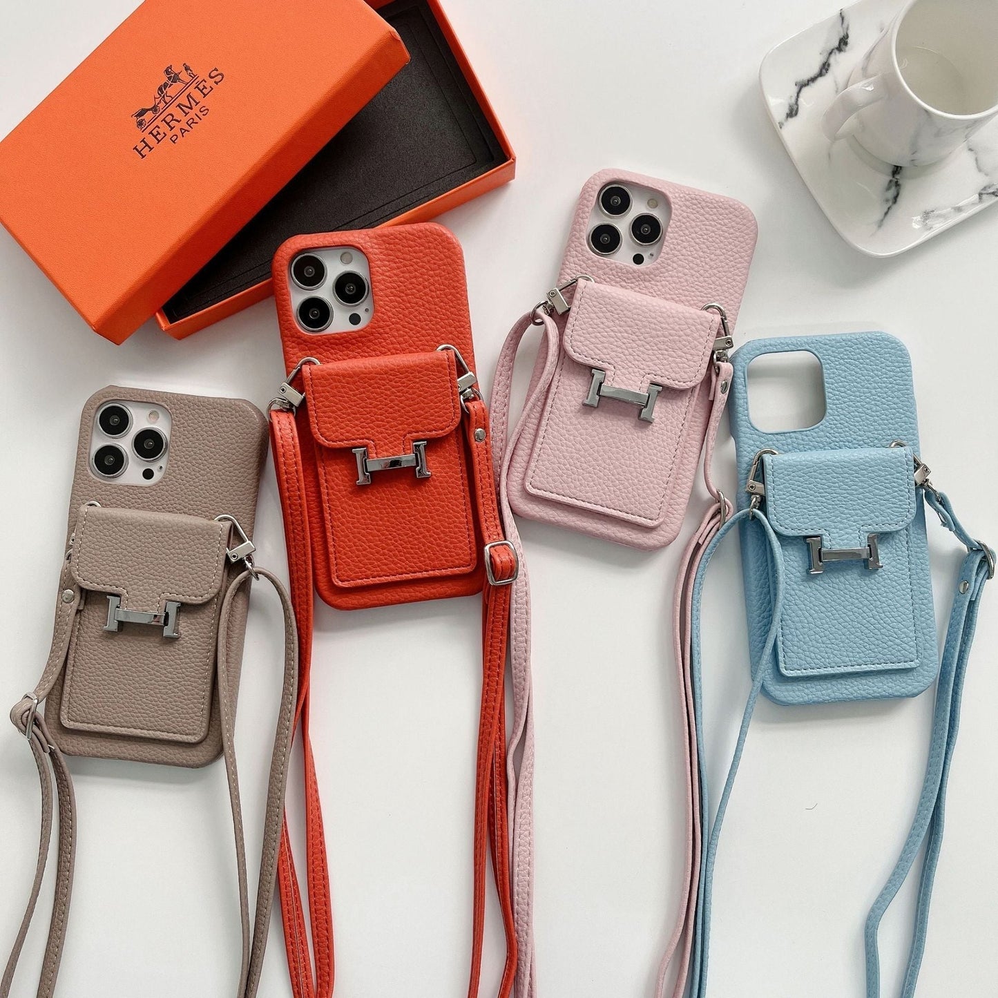 Custodia per iPhone per la catena in pelle del supporto per carta H