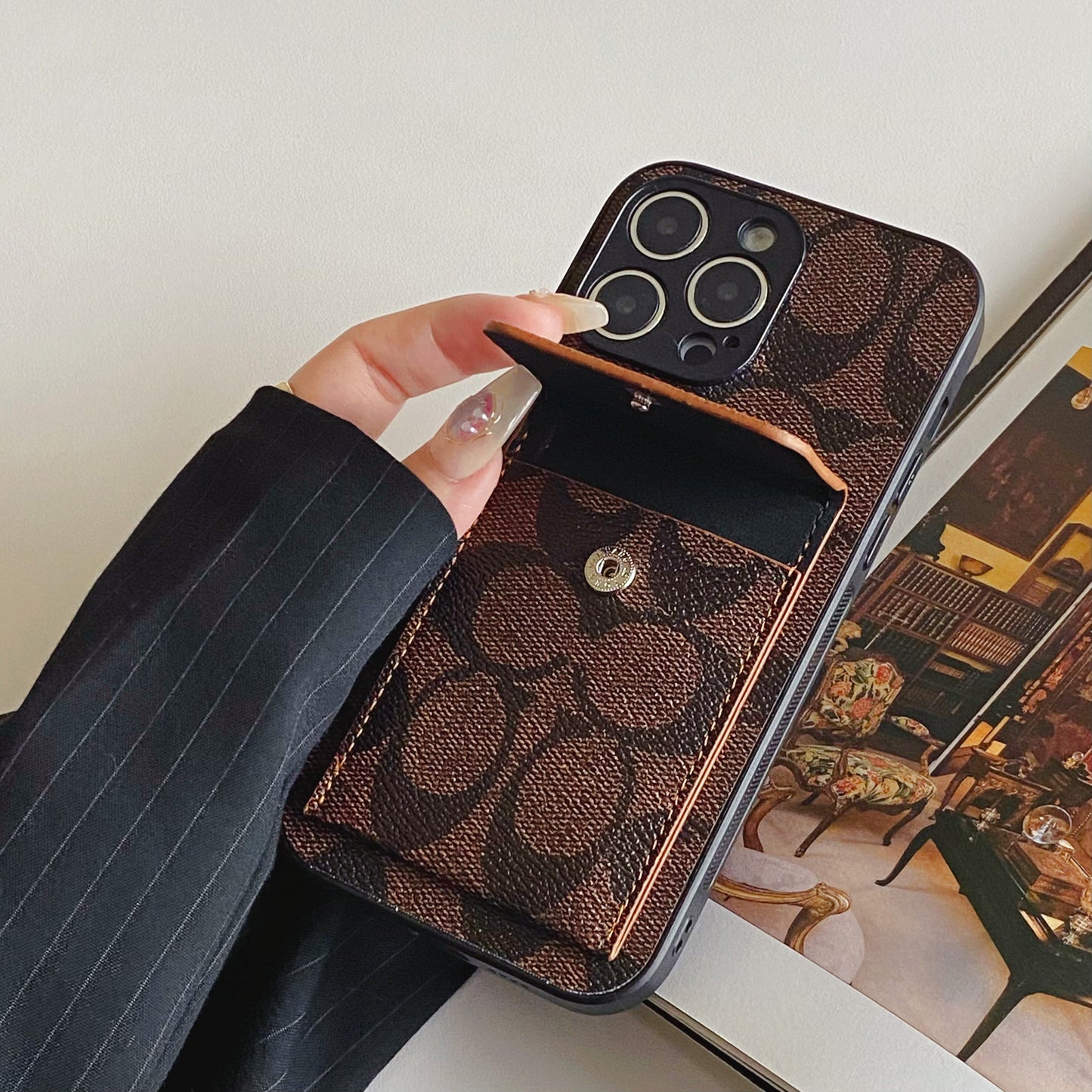Coach iPhone Case With Wallet Dark Brown-HP240513