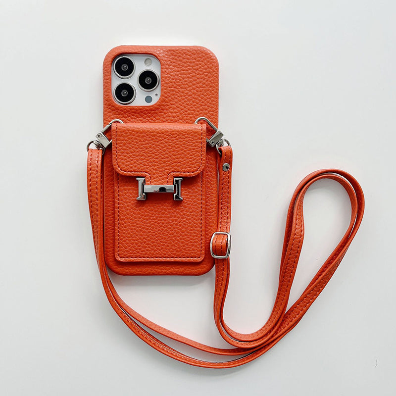 Custodia per iPhone per la catena in pelle del supporto per carta H