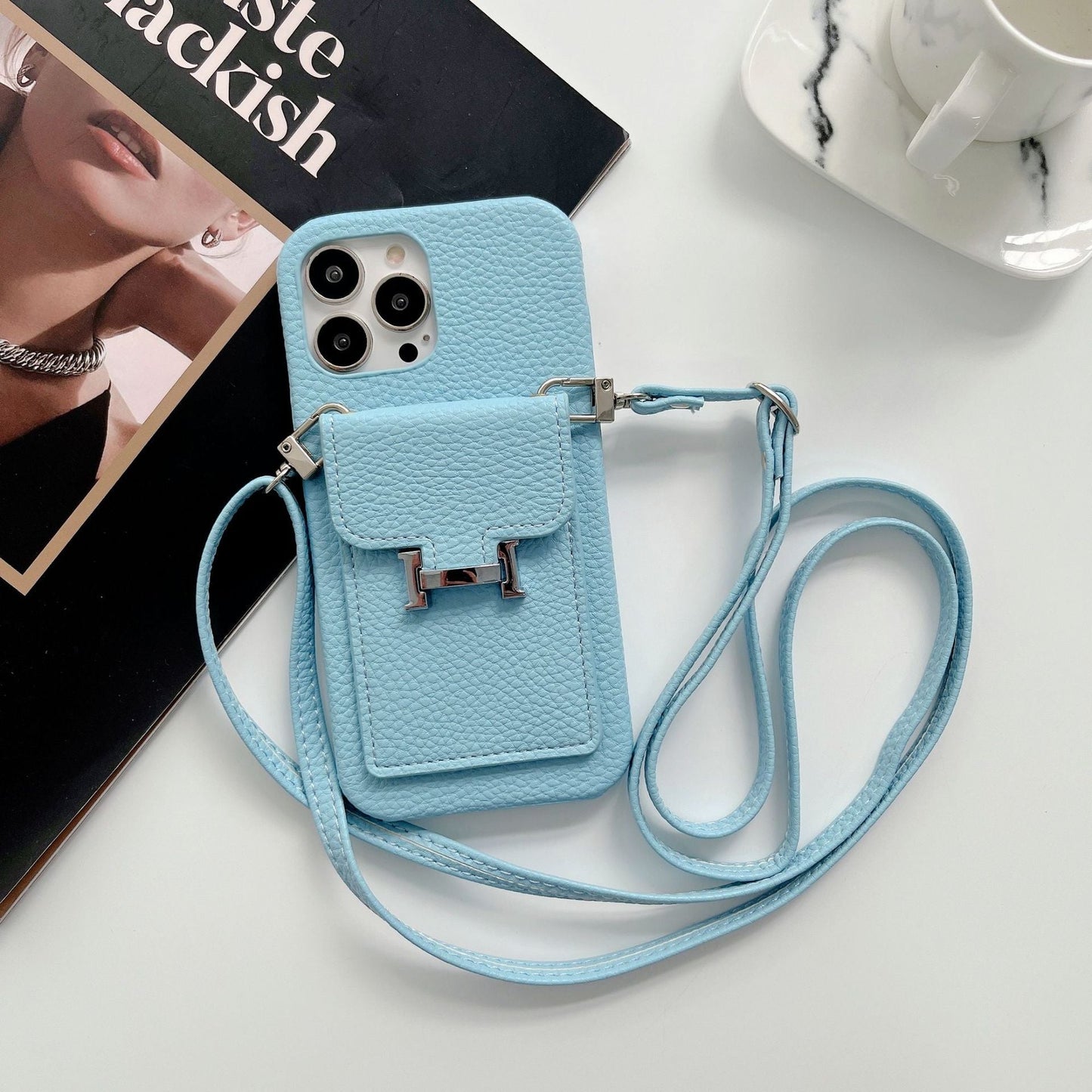 Custodia per iPhone per la catena in pelle del supporto per carta H