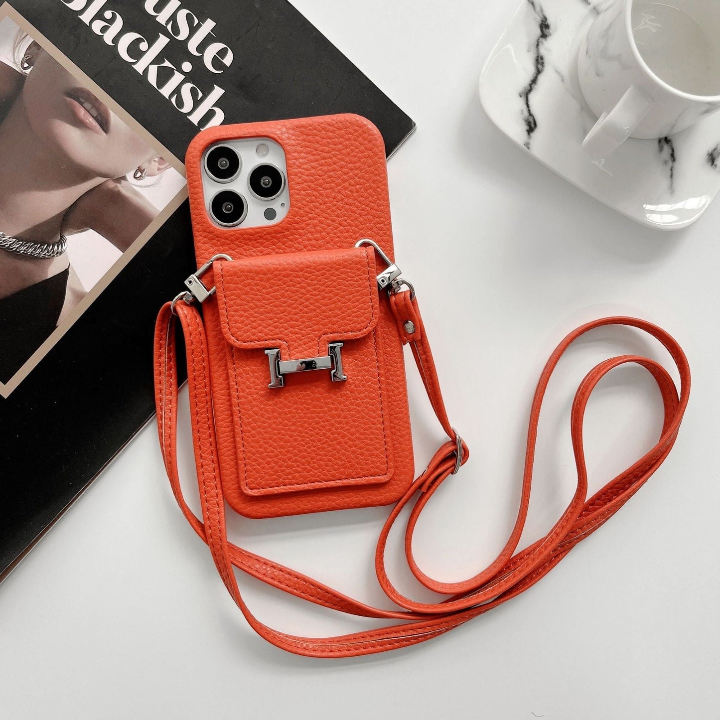 Custodia per iPhone per la catena in pelle del supporto per carta H