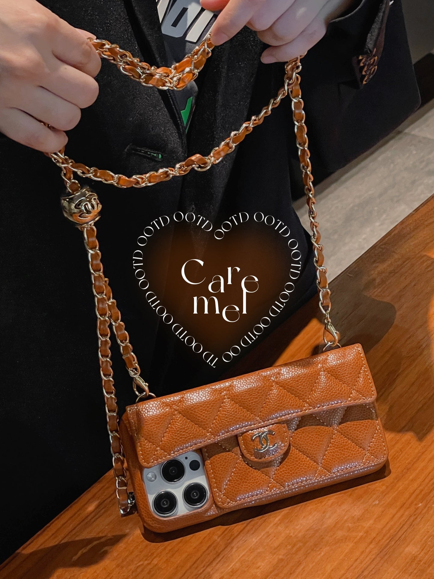Luxe portemonnee iPhone -hoesje met hand /crossbody -keten