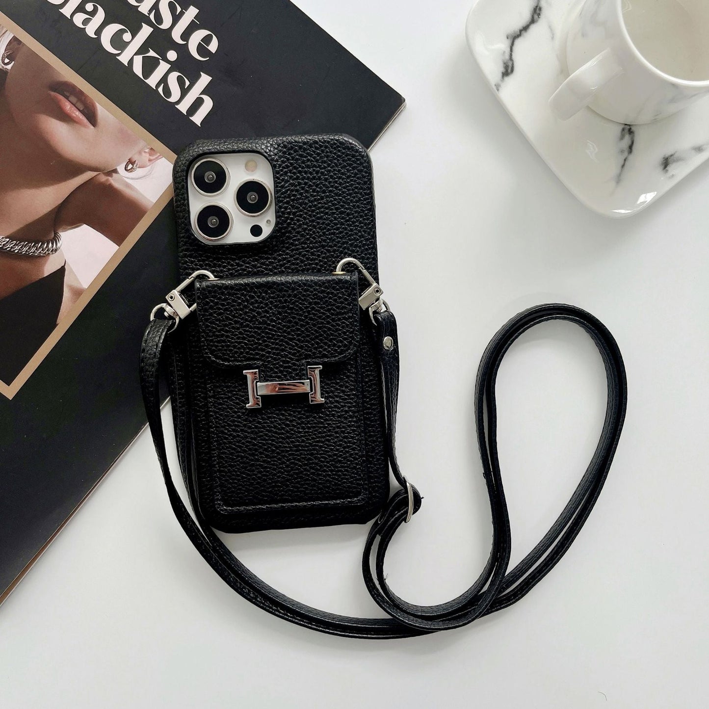 Custodia per iPhone per la catena in pelle del supporto per carta H