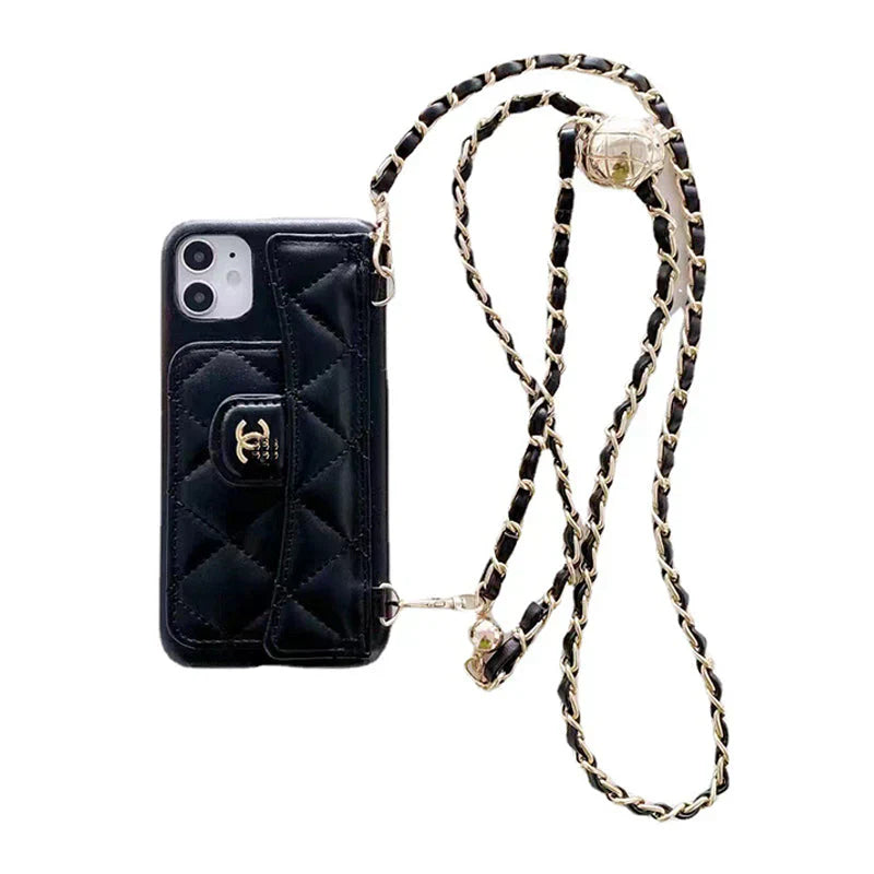 Luxe portemonnee iPhone -hoesje met hand /crossbody -keten