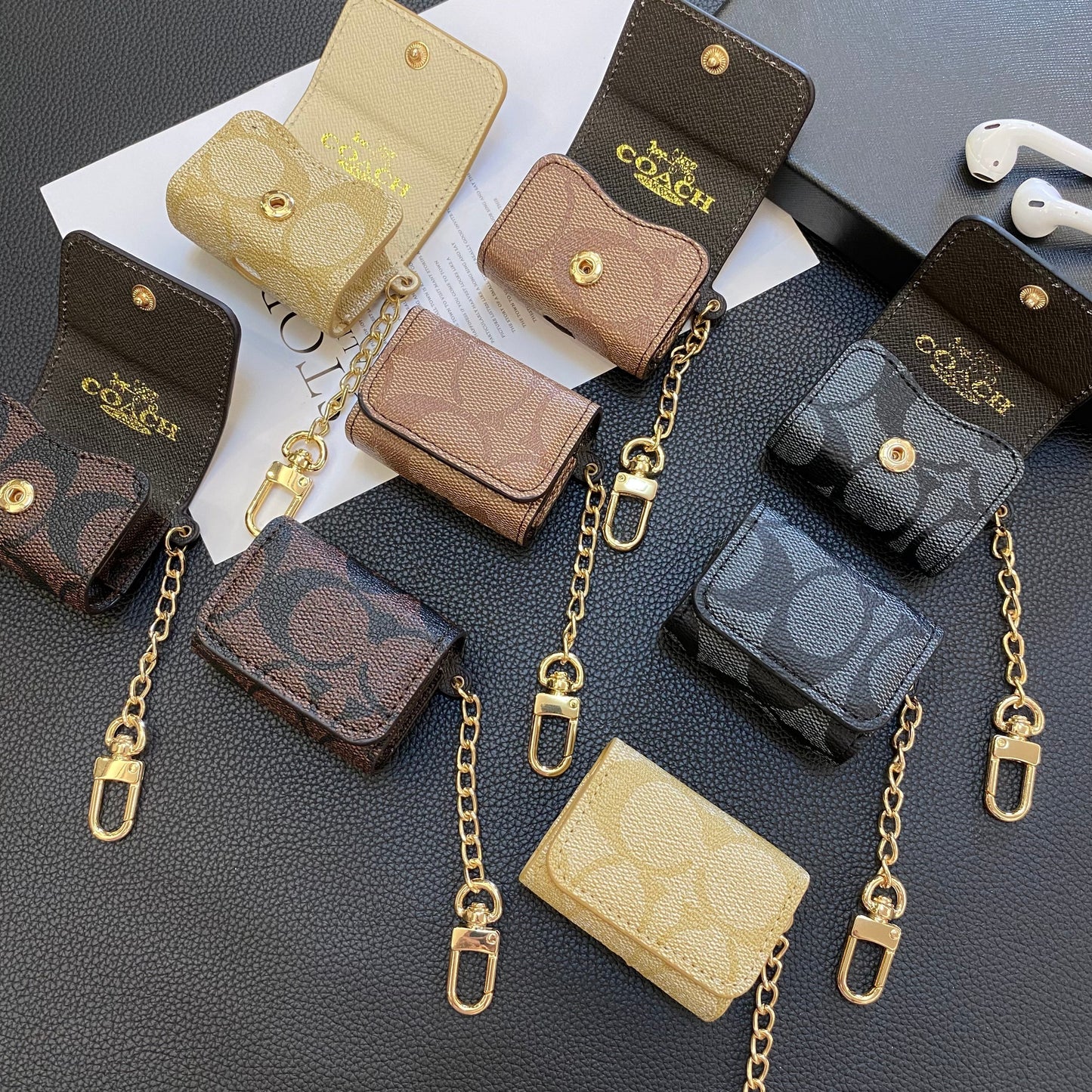 Luksuriøs coach airpods pro saker lyse brun-yh240425