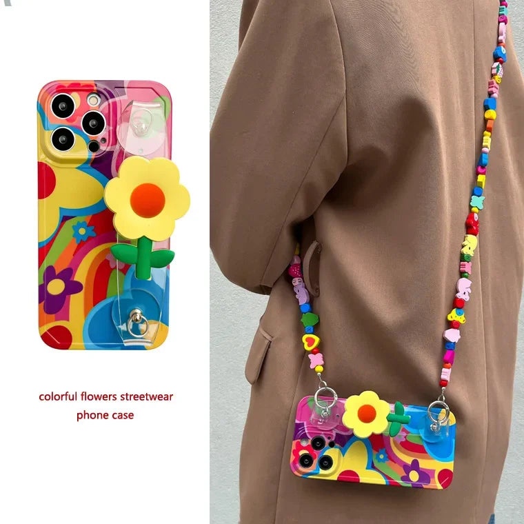 Květina s šňůrným krkem popruh silikonový iPhone pouzdro