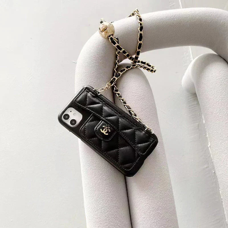 Luxe portemonnee iPhone -hoesje met hand /crossbody -keten