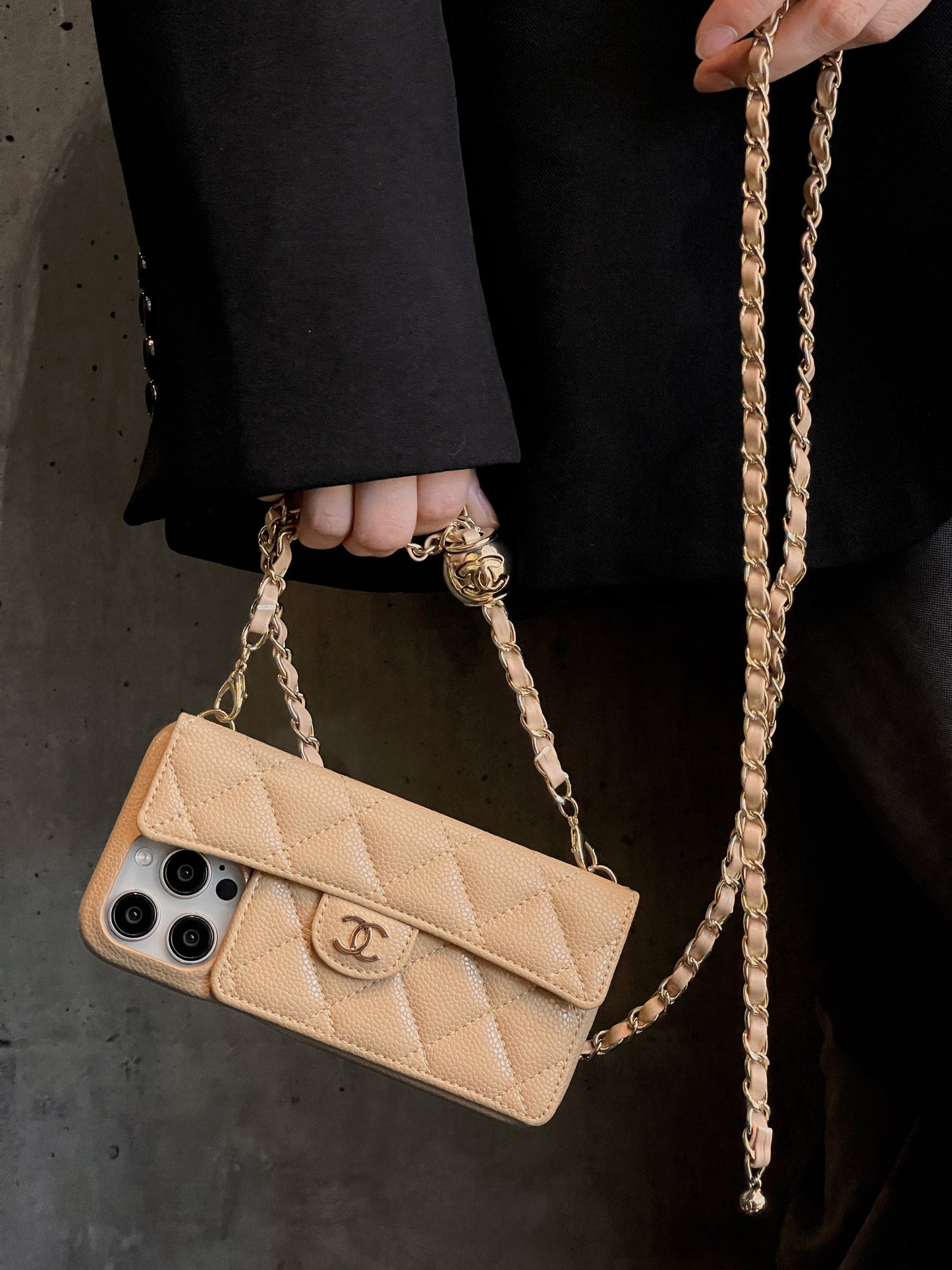 Luxe portemonnee iPhone -hoesje met hand /crossbody -keten
