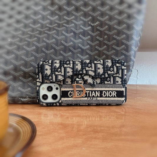 CD Black & Grey Fabric Card Bag Case iPhone